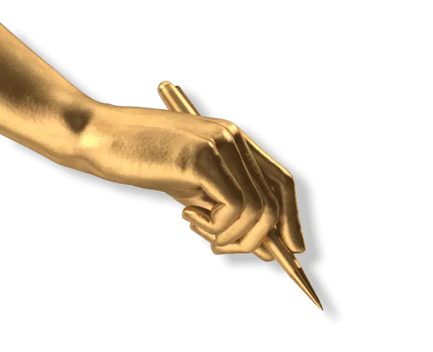 gold hand holding pen